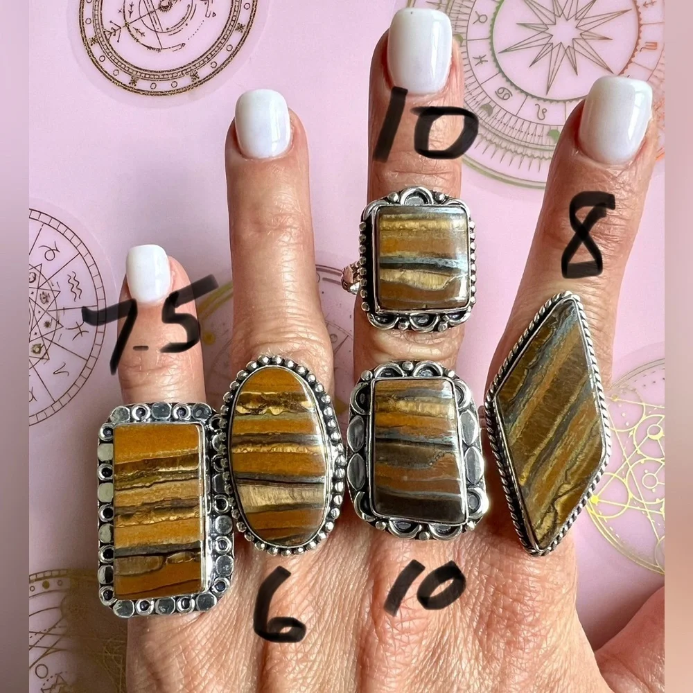 925 You Choose! Solar Chakra IRON Tigers Eye Ring 6, 10